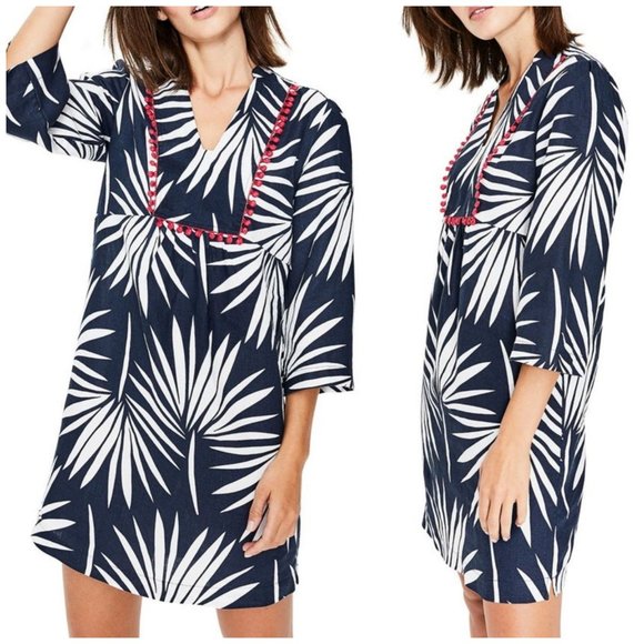 BODEN Navy Palm Print Linen Tunic Mini Dress 10L - Picture 8 of 8